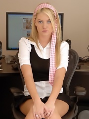 Alison Angel plays in her office